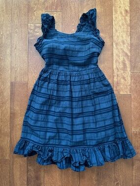 NAF NAF Navy Plaid Ruffle Strap Casual Dress